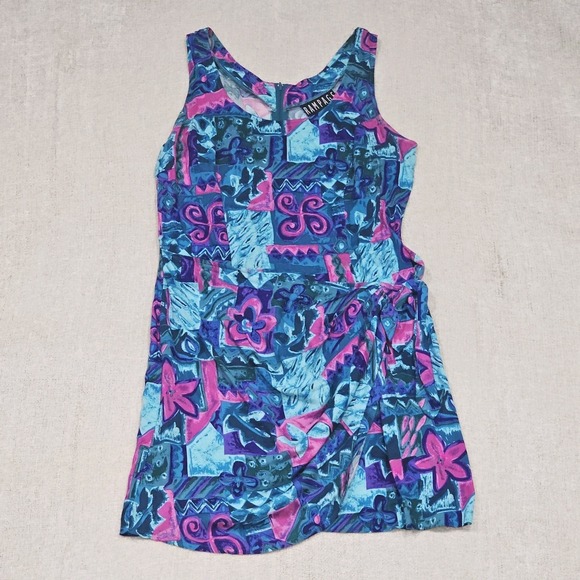 Rampage Dresses & Skirts - Vintage Rampage Tropical Hawaiian Print Sleeveless Bodycon Faux Wrap Dress Sz M